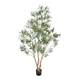 VEVOR 8FT Artificial Olive Tree with Black Pot, Tall Fake Tree with Natural Wood Trunk & Realistic Green Leaves and Fruits, Indoor Faux Plant for