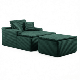 47" Modern Corduroy Upholstered Accent Sofa Chair with Seat Cushion & Ottoman, Single-Seat Lounge Sofa for Small Spaces, No Assembly Required (Color: Green-with Seat Cushion & Ottoman, Orientation: 1-seater)